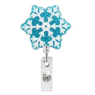 Imagem de Carretel de crachá de floco de neve, azul, glitter, floco de neve, porta-crachá retrátil com clipe de jacaré, fofo, clipe de identificação, inverno, Natal, crachá de identificação para enfermeira