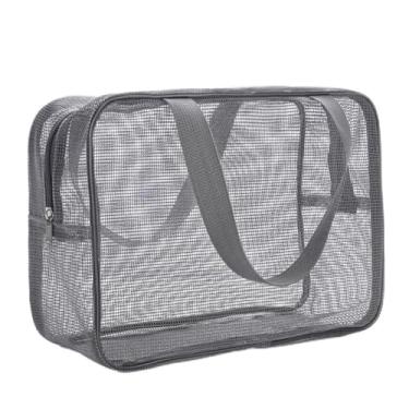 Imagem de Estojo organizador de cosméticos portátil bolsos de praia leve grande capacidade bolsa de banho de malha academia (G, cinza)