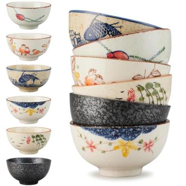 Imagem de Conjunto de tigelas de cereais de cerâmica de 173 g, tigela de cozinha colorida de 11,4 cm para cereal, salada, sopa, sobremesa ou lanches (conjunto de 6 peças)