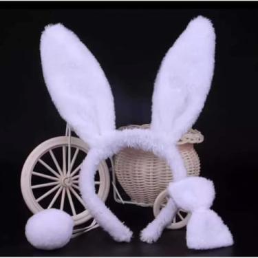 Imagem de Kit 3 Fantasia Coelhinha Tiara/Gravata/Rabinho Coelha Branca