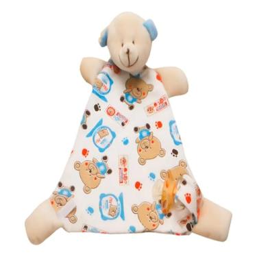 Imagem de Naninha para Bebê com Prendedor de Chupeta Bichinhos Estampada Algodão (75% Algodão, Urso azul)