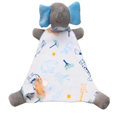 Imagem de Naninha para Bebê com Prendedor de Chupeta Bichinhos Estampada Algodão (100% Poliéster, Elefante azul)