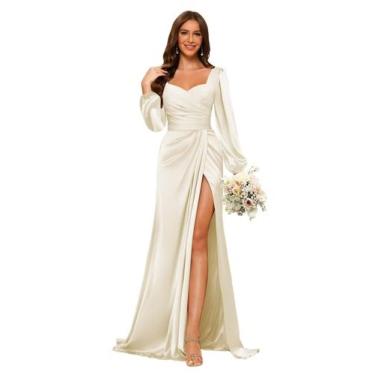 Imagem de Vestido de dama de honra Dessiny Ivory Satin Sweetheart Mermaid