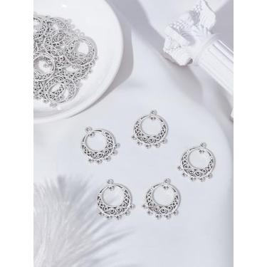 Imagem de 20 peças de elos componentes de lustre de liga de estilo tibetano, pingentes de metal vazados e planos redondos pingentes de prata antigos para pulseira, colar, fabricação de joias e artesanato, 24 x