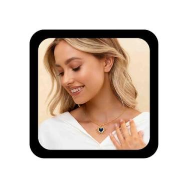 Imagem de Iaceble Colar com pingente de sol de coração boêmio, dourado, sol, coração, gargantilha, vintage, preto, coração, girassol, vermelho, esmalte, joia para mulheres, Zinco, Sem Pedra Preciosa