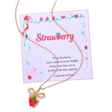 Imagem de SODLYUE Colar de morango para mulheres – Joias delicadas com pingente de morango, presentes de aniversário, Natal, joias modernas para melhores amigas, amigas, irmãs, esposa