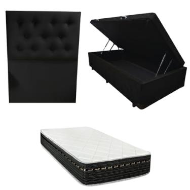 Imagem de Cama Box Baú Blindada com Colchão Eagle Molas Bonnel 22cm + Cabeceira Botonê (SUEDE PRETO, Solteiro)