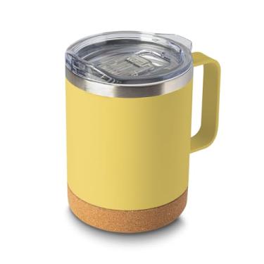Imagem de Caneca Térmica Premium 350ml em Aço Inox com Tampa de Vedação em Silicone e Base de Cortiça — Parede Dupla Isolada a Vácuo, Design Moderno e Durável (Amarelo)