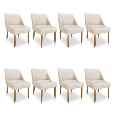 Imagem de Kit 08 Cadeiras Poltona Juliana Suede Bege Pés Palito Castanho
