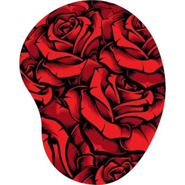 Imagem de Mouse Pad Ergonômico Gota Arte Rosas Vermelhas Estampado Escuro