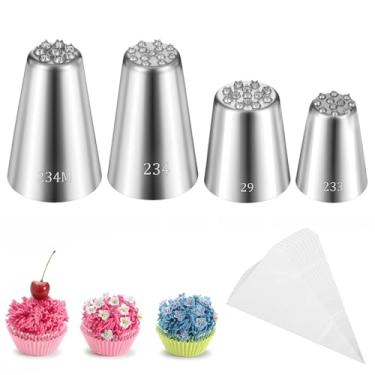 Imagem de Sacos e pontas para confeitar, conjunto de 4 bocais de cobertura de grama com 10 sacos de confeitar descartáveis, ponta de grama 233 234 29, pontas de decoração de bolo para decoração de pastelaria de
