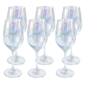 Imagem de Taças Vinho 6 Un Vidro 330ml Colorida Furta-Cor Festa Drinks Coquetel 