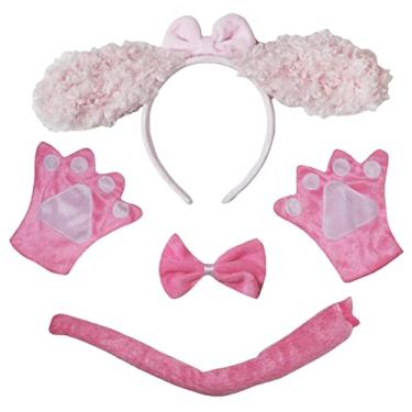 Imagem de Petitebella Long Ear Dog Headband Bowtie Tail Gloves 4pc Costume 1-10y (Pink Poodle, 5-10 Years)