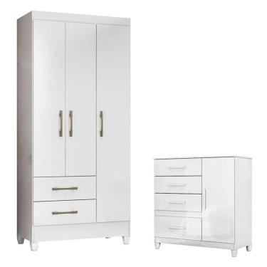 Imagem de Guarda Roupa Infantil Lima E Cômoda Vênus Com Pés Branco - Moval