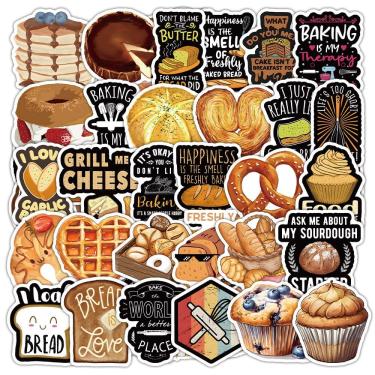Imagem de Pacote de adesivos com tema de panificação, 50 unidades de pão e sobremesa para bricolage