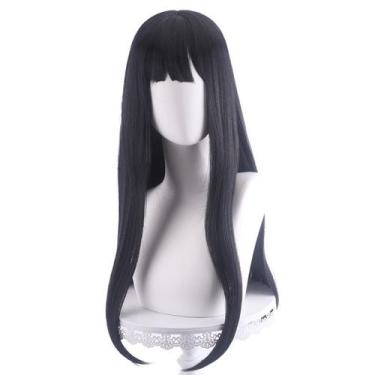 Imagem de Peruca de cosplay longa reta preta com franja de 75 cm para mulheres e