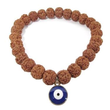 Imagem de Pulseira de Rudraksha Cor Natural com Olho Grego 8mm - Proteção e Ener