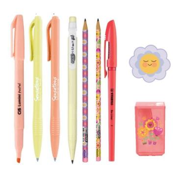 Imagem de Kit Papelaria Floral Borracha Apontador Caneta - SAKURA SHOP