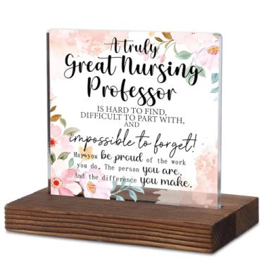 Imagem de PQUCXZ Presente de agradecimento do professor de enfermagem – Placa de mesa de acrílico floral com citação de agradecimento, exibição de base de madeira rústica para graduação, aposentadoria ou