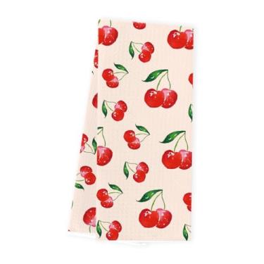 Imagem de WINGTECA Toalhas de cozinha cereja toalhas de prato de verão decoração de cozinha presentes de verão para mulheres homens anfitriãs amigos waffle tecer toalha de mão de chá para decoração de casa de