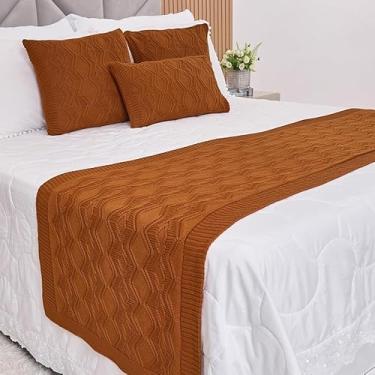 Imagem de Manta Casal, Peseira, Kit Peseira Manta Tricot Cama Casa + 3 Capas Almofadas(Âmbar Dourado,King)