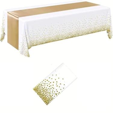 Imagem de wuajia Toalha de mesa de plástico descartável – 134,6 cm x 271,8 cm, material PE à prova d'água e à prova de óleo, superfície macia, cores brilhantes, adequada para piqueniques, festas, uso interno