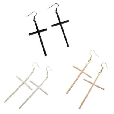 Imagem de Brincos de cruz de metal retrô com pingente de cruz para mulheres e homens, joias punk, Metal, Metal