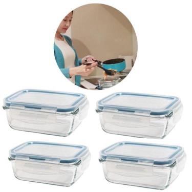 Imagem de Kit 4 Peças Pote De Vidro Hermetico Retangular 1520 Ml - Ad Importação