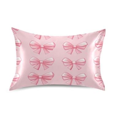 Imagem de Blueangle Linda fronha de cetim com gravata borboleta para cabelo e pele, fronha de seda, tamanho Queen (50,8 x 76,2 cm) - Capas de almofada de cetim refrescantes com fecho de envelope (303)