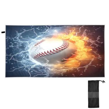 Imagem de ATTX Toalha de praia de fogo de água de beisebol 76 x 152 cm - Cobertor leve de microfibra resistente à areia de secagem rápida para piscina, ioga, academia e viagens | Esportes de banho de natação