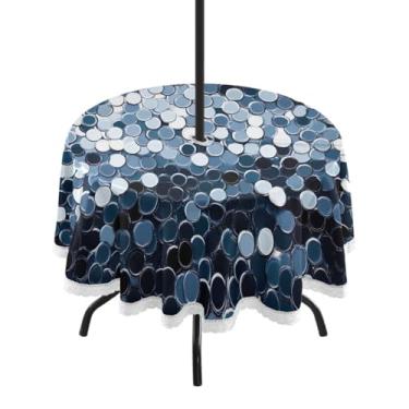 Imagem de GUIJI Toalha de mesa redonda com 3 lantejoulas escuras com orifício para guarda-chuva e zíper para sala de jantar, festa, piquenique ao ar livre - 152 cm