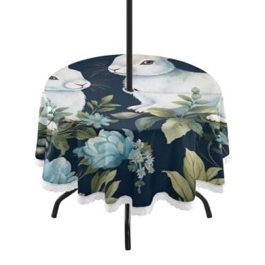 Imagem de Blueangle Toalha de mesa redonda à prova d'água de 152 cm para ambientes externos de Páscoa com orifício para guarda-chuva - Tecido resistente à prova de sol para todos os climas para pátio