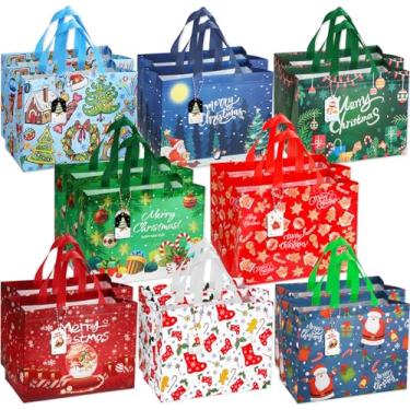 Imagem de BorKinHa 8 pacotes de sacos de presente de Natal com alças grandes não tecido (colorido-002-16 peças)