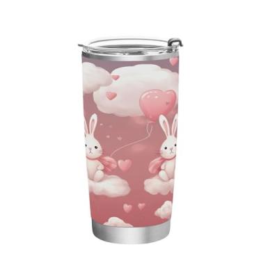 Imagem de Wassud Coelho fofo com balão copo de 340 g com tampa e canudo, copo isolado a vácuo de parede dupla de aço inoxidável caneca de café de viagem para bebidas frias e quentes