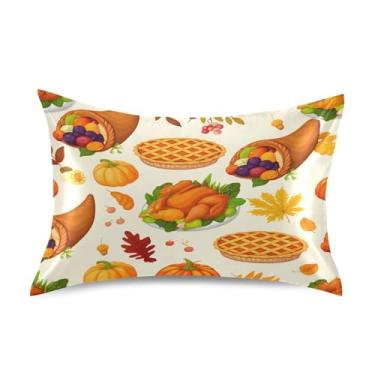 Imagem de Wassud Fronha de cetim de peru assado de ação de graças para cabelo e pele fronhas de seda lisa tamanho padrão capas de travesseiro respiráveis com fecho de envelope