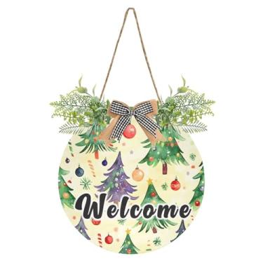 Imagem de YETTASBIN Placa de boas-vindas para árvore de Natal, placa de parede à prova d'água, guirlanda decorativa de alpendre para inauguração de casa, quintal, jardim, decoração de férias, 30 x 30 cm