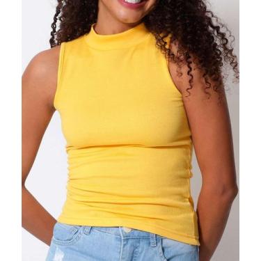 Imagem de Blusa Regata Feminina Canelada Gola Alta Marisa-50027, Amarelo, P