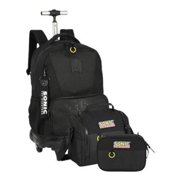 Imagem de Mochila Escolar Rodinhas + Lancheira + Estojo Box Sonic Up4You, Preto