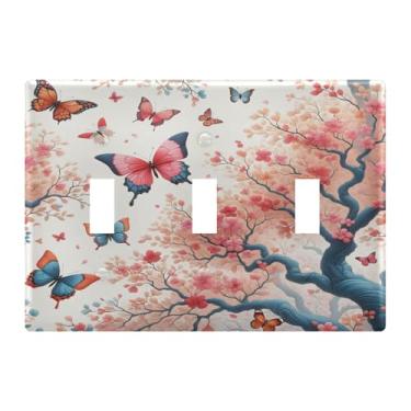 Imagem de Burbuja Capa de placa de parede com interruptor de luz borboleta árvores, placa decorativa de parede, parafusos incluídos, 3 faixas