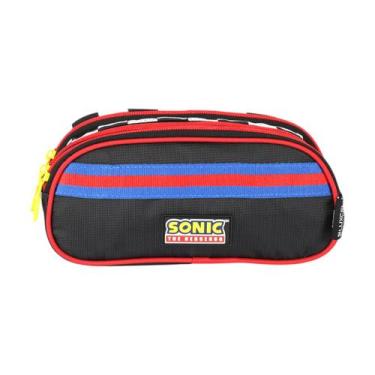 Imagem de Estojo Escolar Grande Triplo Sonic Up4You Meninos Original, Preto