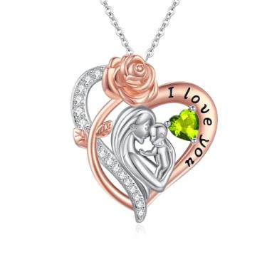 Imagem de WYDDO Colar de pedra do mês de nascimento para mãe e filho, pingente de coração amor I Love You, joias para mãe, presente de dia das mães, presente para avó, mulheres, esposa, 1.1" x 0.98", Base