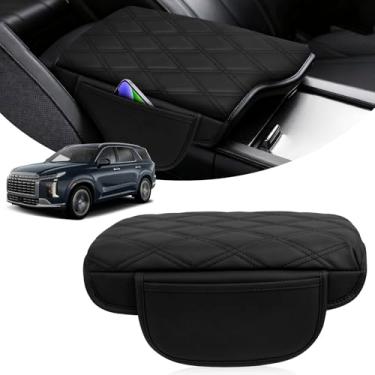 Imagem de FETUSI Capa de console central padrão xadrez com armazenamento para Hyundai Palisade 2019-2024 2025 2026, protetor de braço - Acessórios interiores Hyundai Palisade, impermeável e antiarranhões, preta