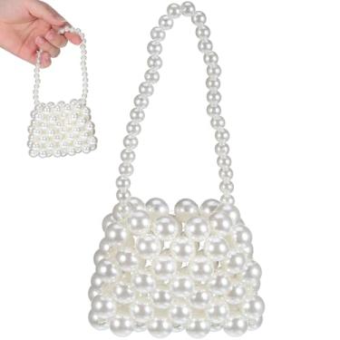 Imagem de Mini bolsa clutch pérola com acabamento pérola curta alça de ombro elegante porta-moedas e porta-cartões para mulheres para casamento e festa