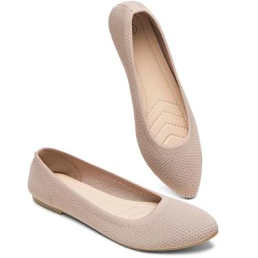 Imagem de BABUDOG Sapatilhas femininas de malha com bico fino para mulheres pretas rasteiras confortáveis com espuma viscoelástica, Moc, 36