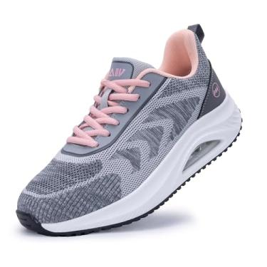 Imagem de IIV Tênis de caminhada feminino largo | Tênis com suporte de arco | Tênis para fascite plantar, Cinza/rosa, 10.5 Wide