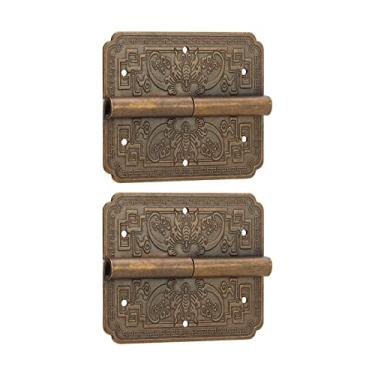 Imagem de Cryfokt Dobradiças Decorativas de Latão Antigas, Fortes, Resistentes à Corrosão, Móveis Vintage, Dobradiças de Topo para Porta de Armário de Cozinha, 2 Conjuntos de 2,4" X,0" X 0,3"