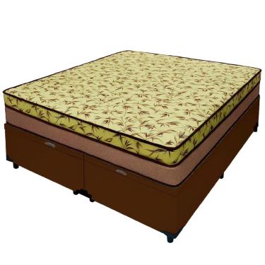 Imagem de Cama Baú Casal 138 Bipartido Tecido Sintético Marrom Com Colchão De Espuma Tokio D33 Bege