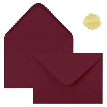 Imagem de 50 envelopes A7 coloridos bordô com adesivos, envelopes 5 x 7 para cartões comemorativos, ótimo para convites, convites de casamento, aniversário, chá de bebê, formatura