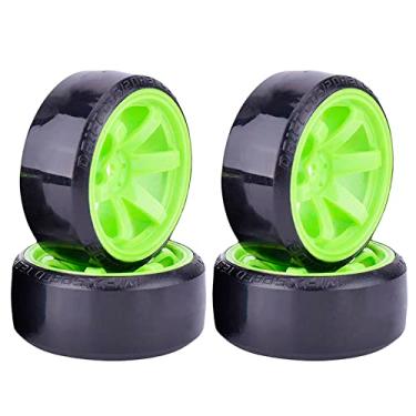 Imagem de LAFEINA Conjunto de roda e pneu de plástico RC, pneus rígidos de 63 mm para carro Drift 1/10 HSP Tamiya HPI Kyosho On-Road Drifting Car (verde)