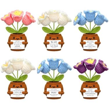 Imagem de Wavwavw 6 peças de presente cristão de Natal para mulheres, boneca de crochê feita à mão com verso da Bíblia, cartão de oração, escritura inspiradora, crochê religioso para igreja de grupo dominical